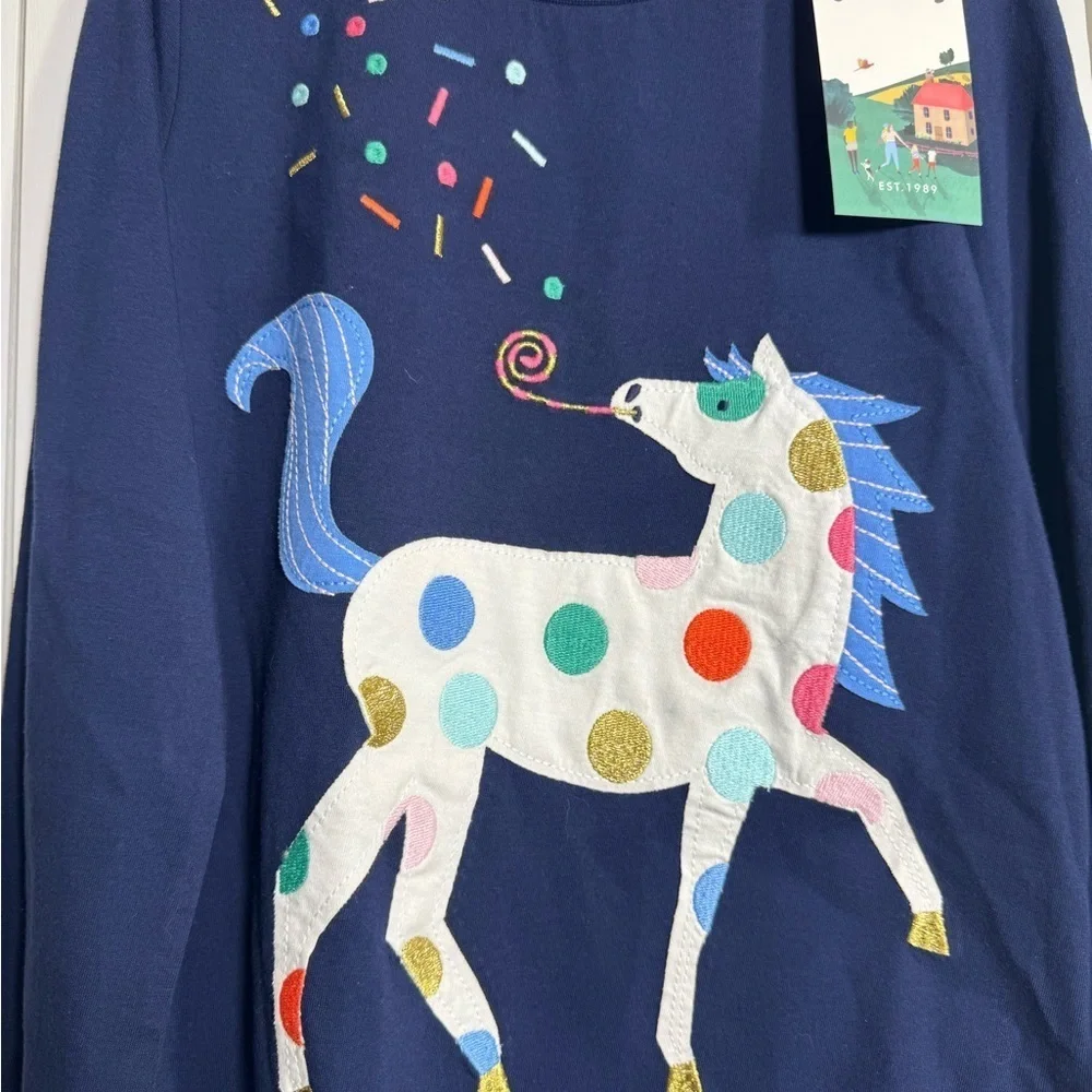 NWT Joules Girls Kids' Navy Unicorn Long Sleeve Top Size 10